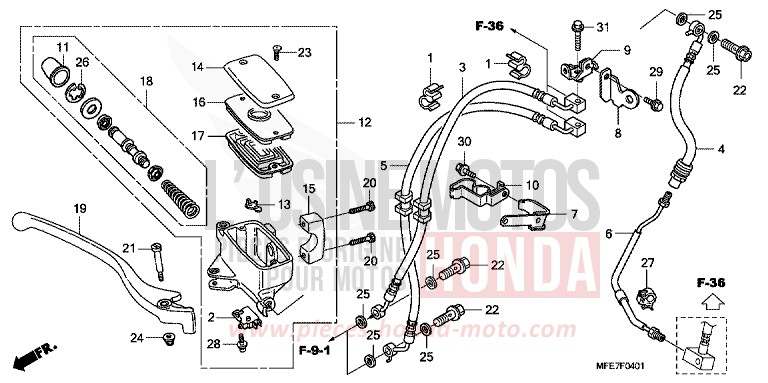 FR. BRAKE MASTER CYLINDER (VT750C2S) for Shadow Aero CANDY BLAZE ORANGE (YR196) from 2010